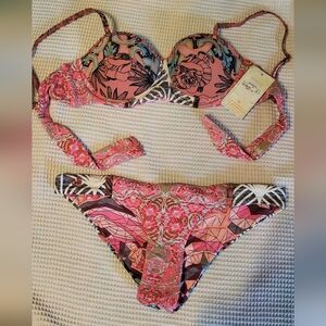 Maaji Pink and Black Patterned Reversible Bikini Set